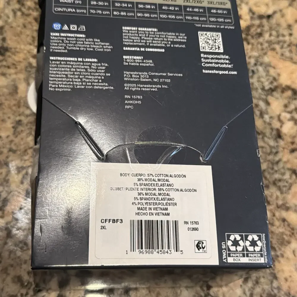 Hanes Comfort Flex Fit Ultra Soft Gray Black 3-Pack Boxer Briefs 2XL NEW